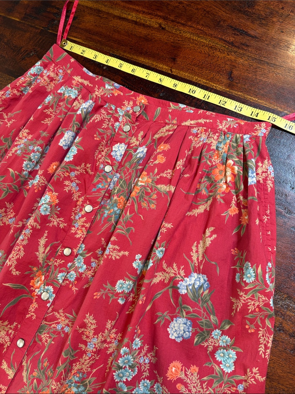 Vintage Lauren Ralph Lauren Red Cotton Floral Prairie Maxi Skirt sz Medium / 12 - Picture 11 of 12